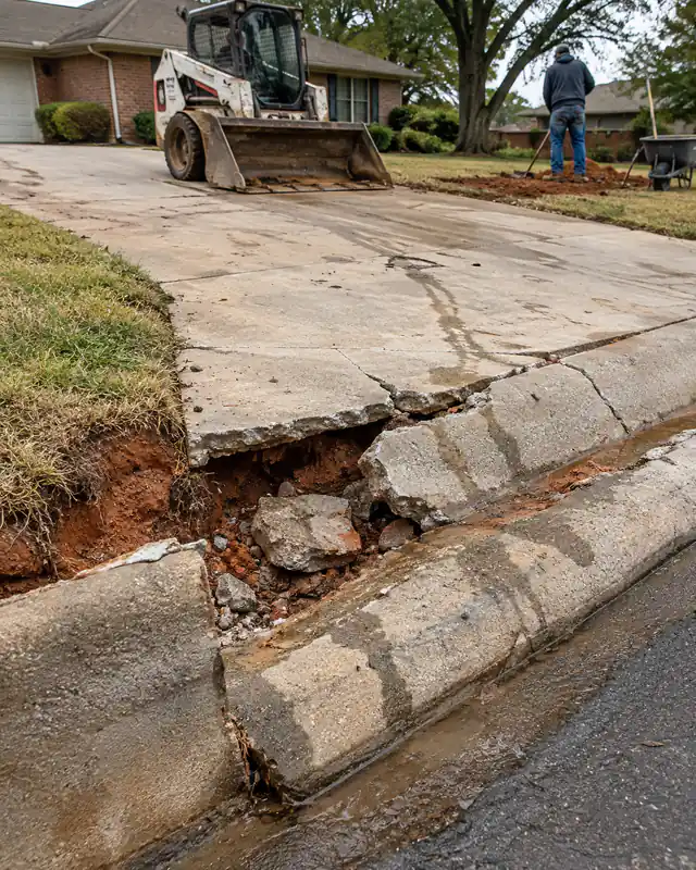 Broken, sunken driveway apron at the curb in Oklahoma City