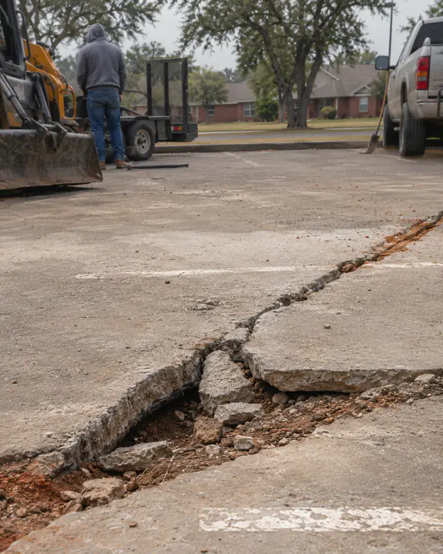 Failed concrete panel in a small parking lot in Oklahoma City