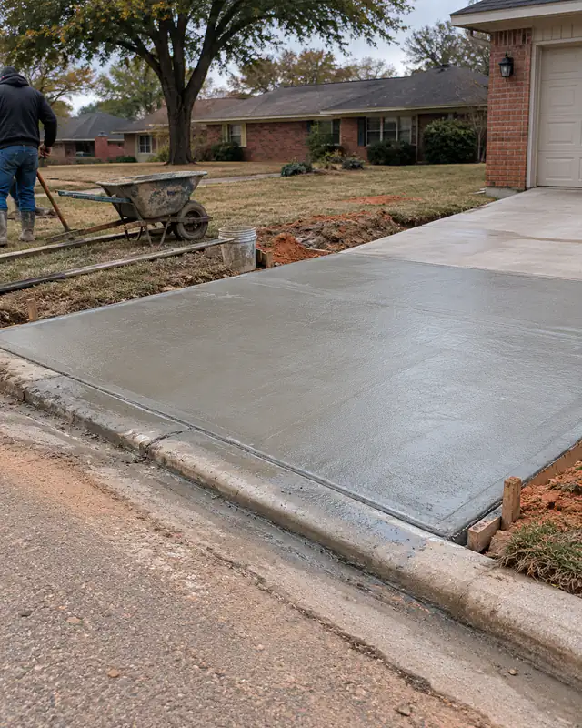 Finished concrete driveway apron flush with the street and curb in Oklahoma City