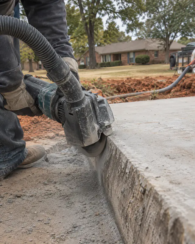Grinder with dust shroud beveling a lifted concrete edge in Oklahoma City